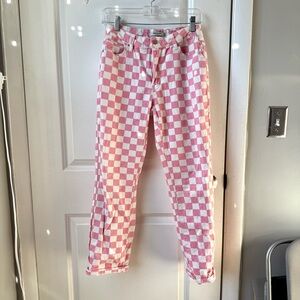 Pink checkered jeans 100% cotton